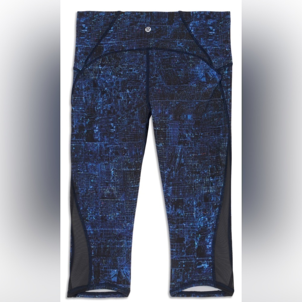Lululemon Train Times Crop City Lights multi black cropped‎ leggings Sz-6 O15